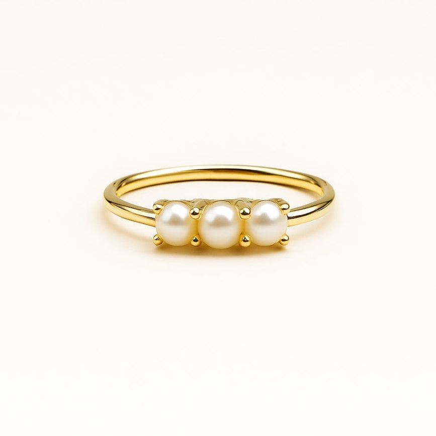 Bague triple perles dorée