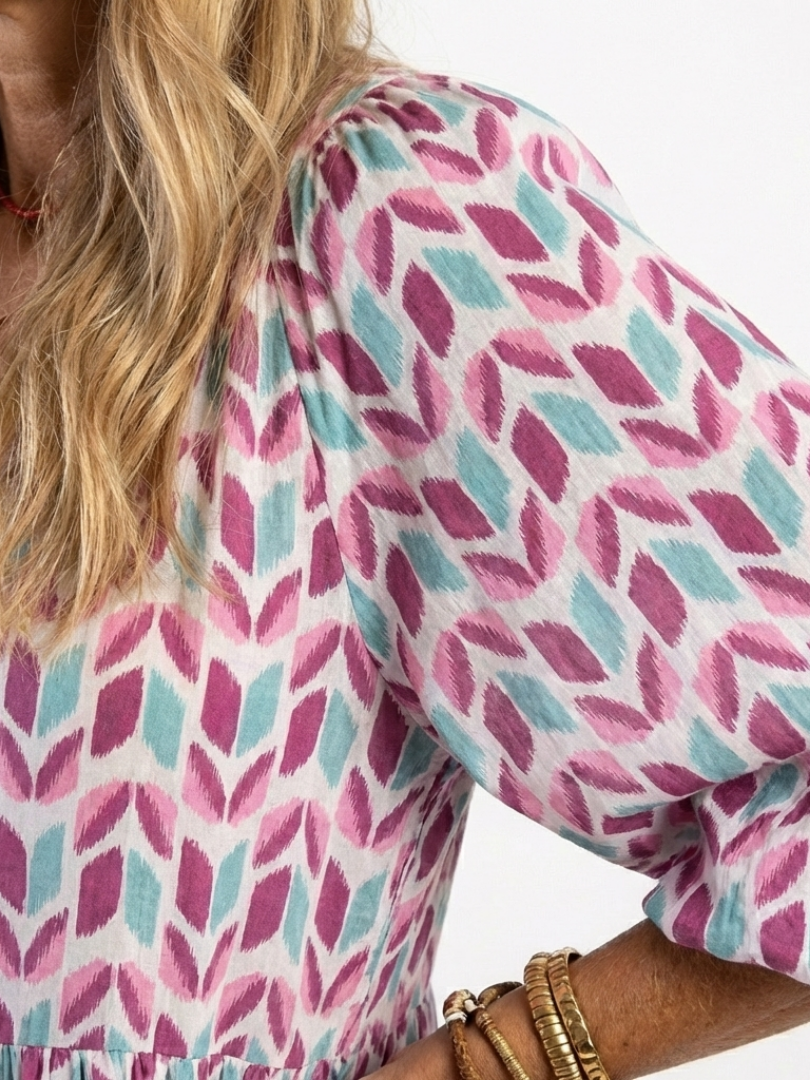MIREYA | Robe Midi à Manches Longues con Imprimé Géométrique