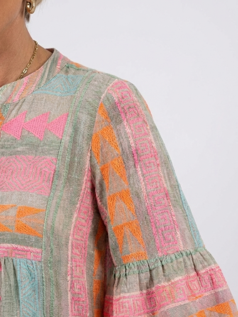 Maelle | Robe Géométrique à Col en V, Longueur Genou