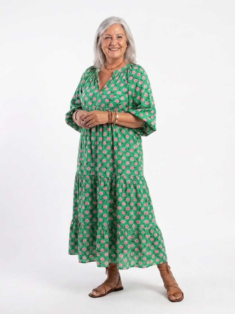 Camille Midi Kleid mit floralem Muster und Rüschen