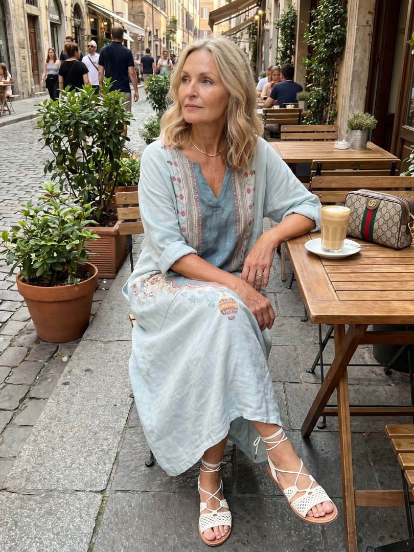 Claire Midi Kleid mit Stickerei und Taschen