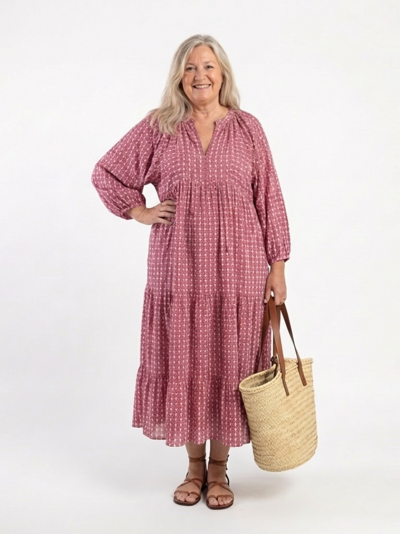 ARLETTE | Robe Midi à Manches Longues avec Motif Géométrique
