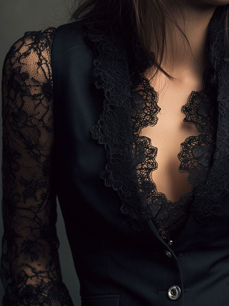Noémie | Blazer noir avec manches semi-transparentes
