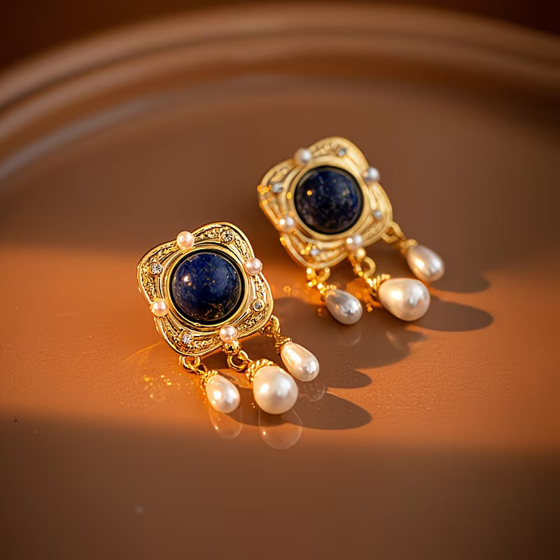 Boucles d'oreilles lustre à perles bleu roi