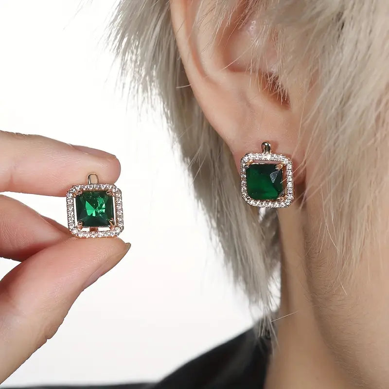 Boucles d'oreilles in zirconio vert carré con finitura dorata