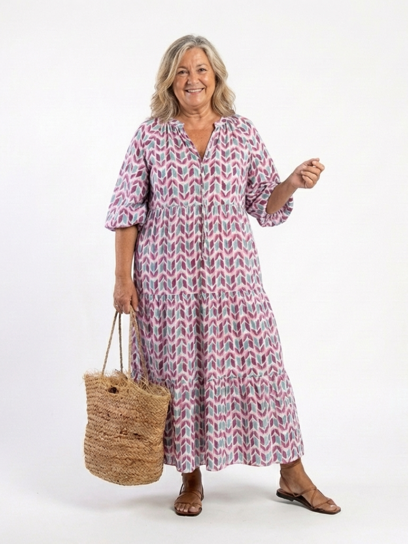 MIREYA | Robe Midi à Manches Longues avec Imprimé Géométrique