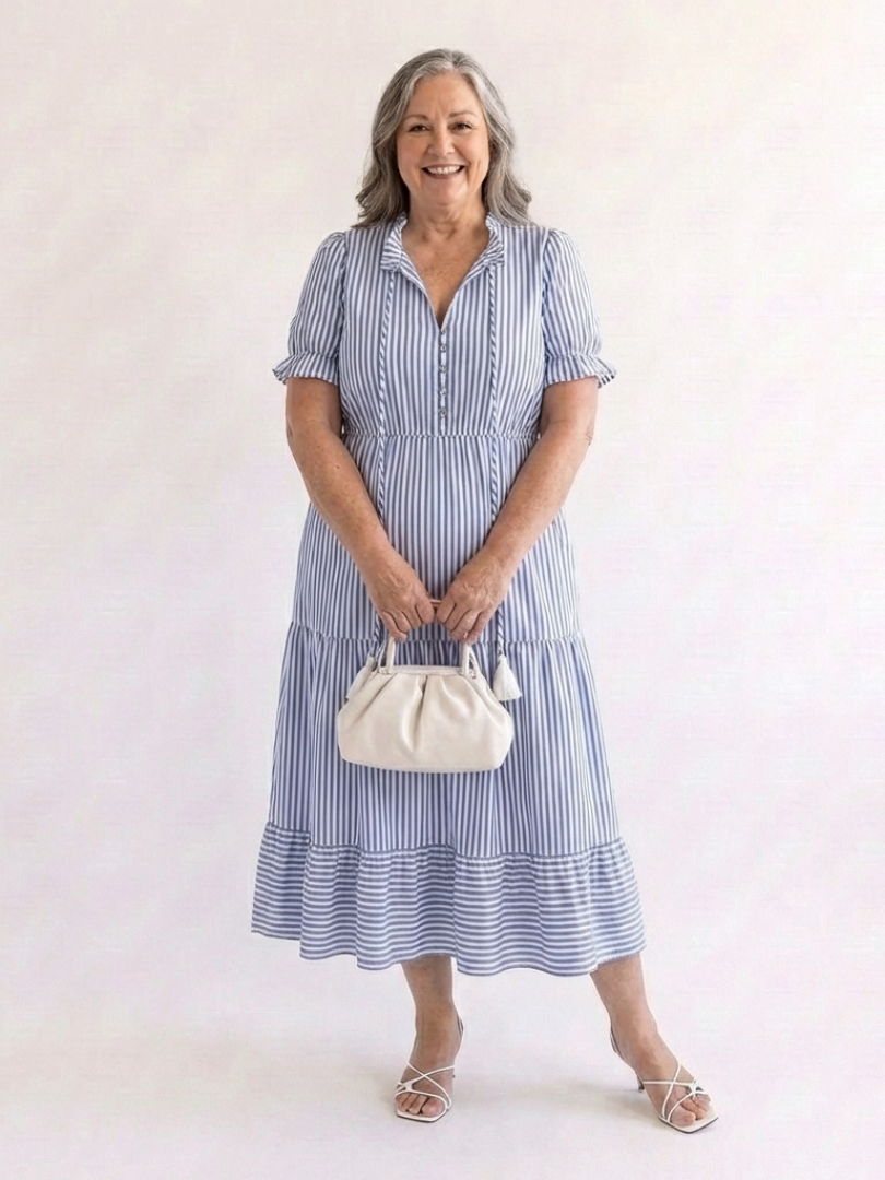 Dakota | Robe midi à rayures avec manches courtes et volants