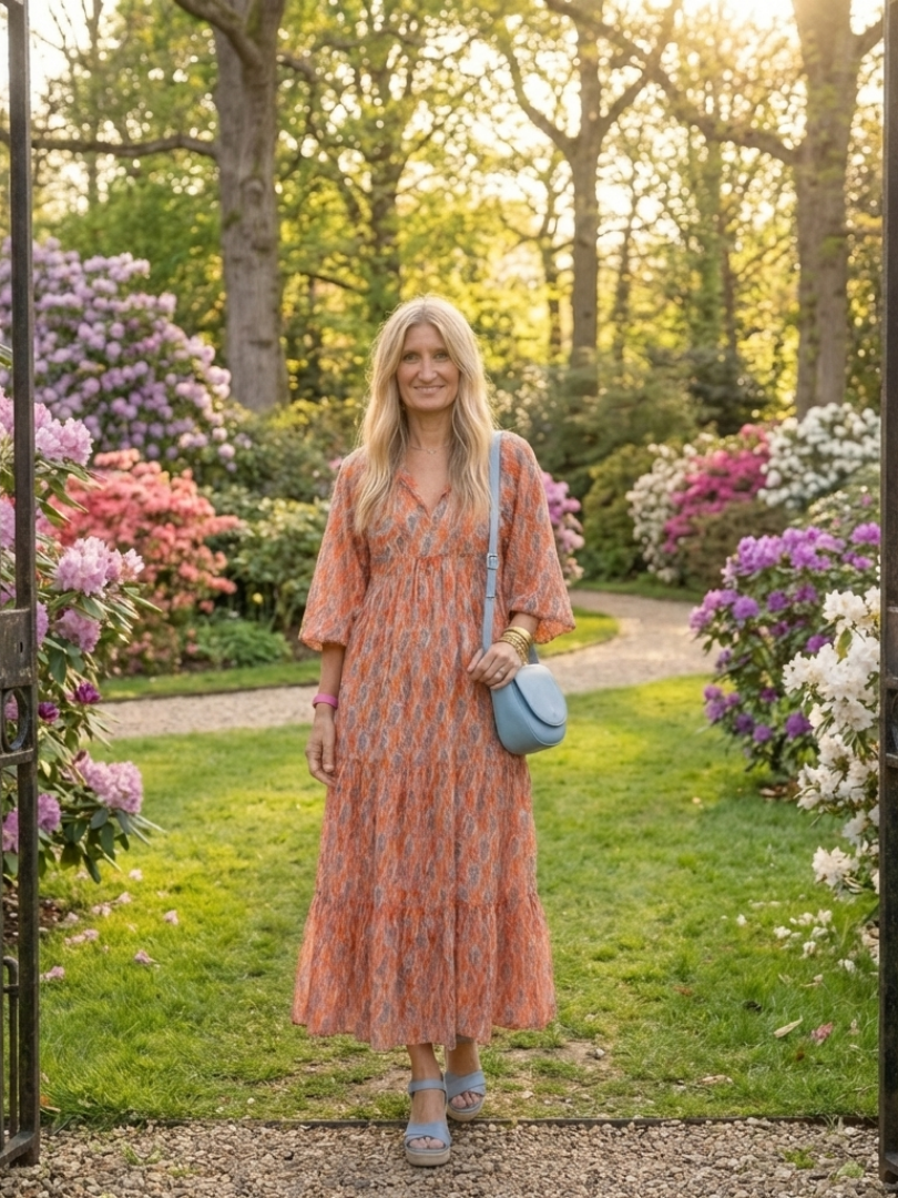 Chloé Midi Kleid mit Geometrischem Volant
