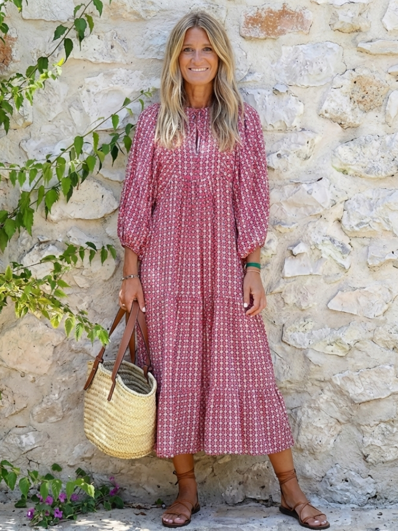 ARLETTE | Robe midi à manches longues avec motif géométrique