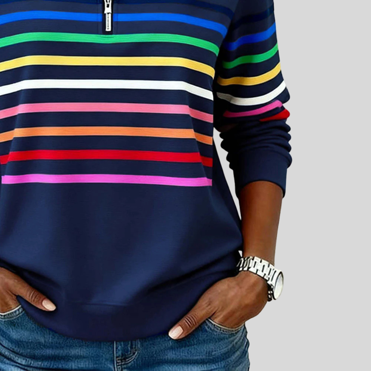 Prismette | Veste polaire à demi-zip à rayures colorées