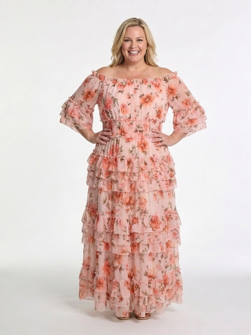 Rosalie | Robe Maxi Florale à Volants avec Décolleté