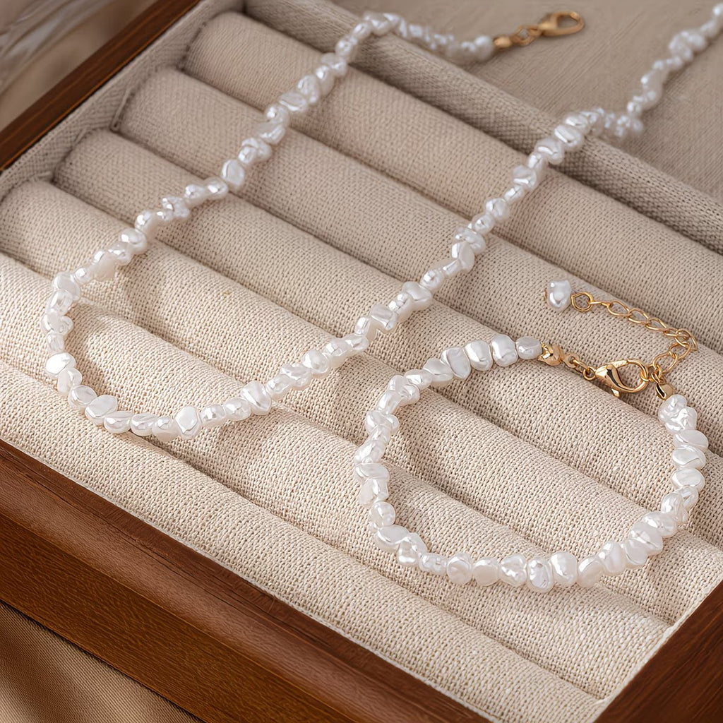 Ensemble collier et bracelet en perles baroques