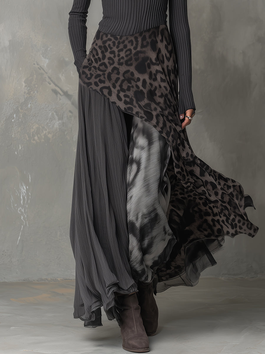 Martina | Langes Boho-Kleid mit Leopardenmuster