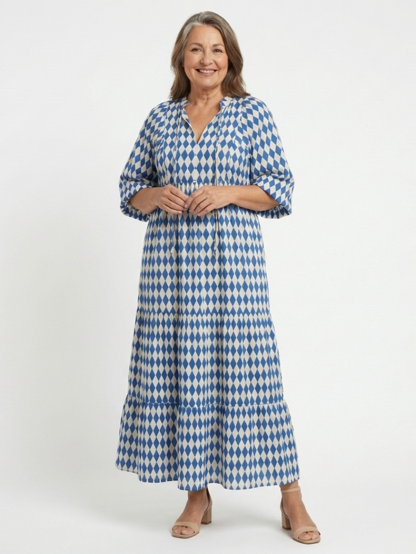 Elodie | Robe midi à motif diamant