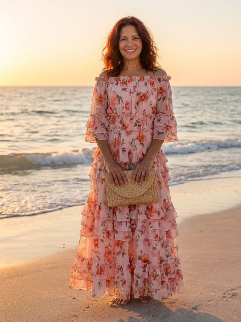 Rosalie | Robe Maxi Florale à Volants avec Décolleté