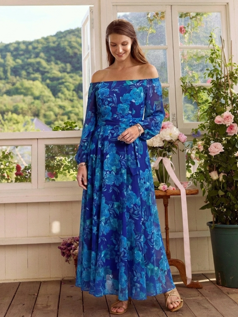 Aspen | Robe Maxi Fleurie à Bretelles Dégagées