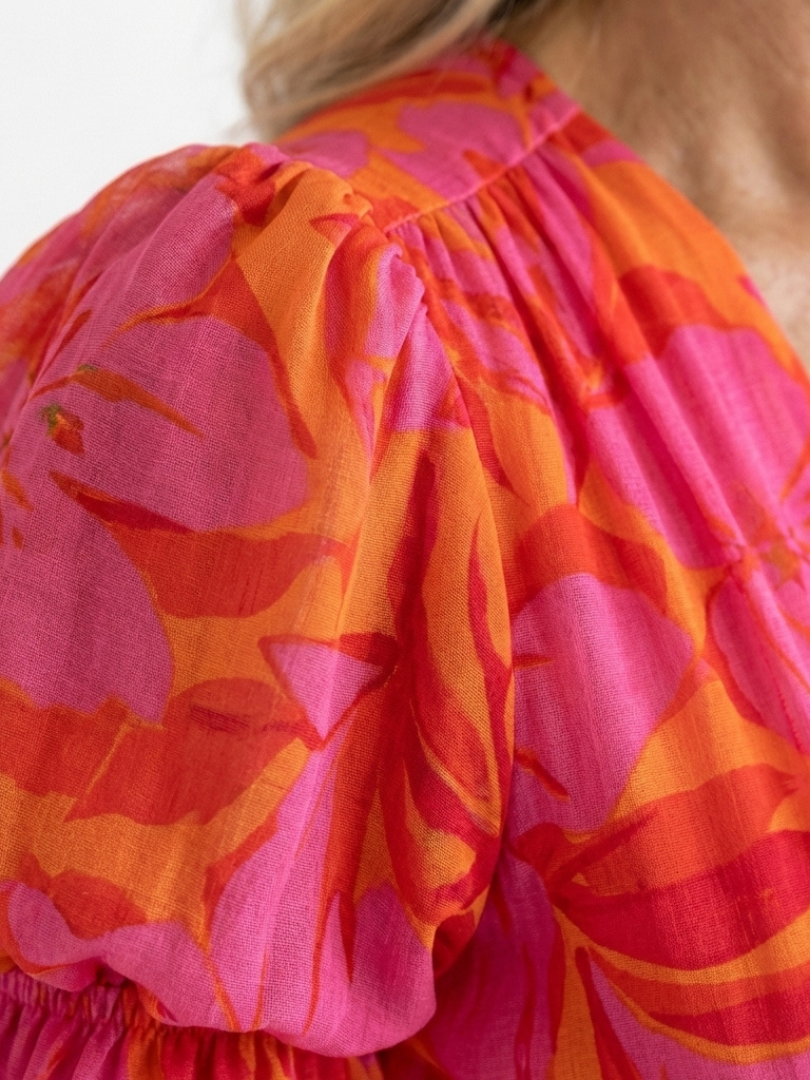 Willow | Robe Midi à Manches Bouffantes et Col en V à Motif Floral