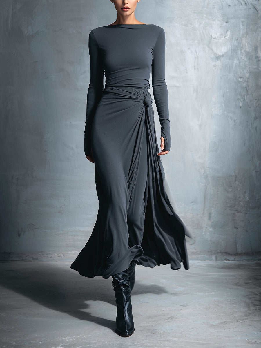 Naomie | Robe longue avec nœud latéral