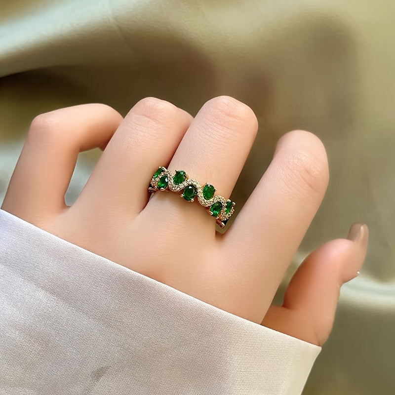 Calira Émeraude Étincelante Bague Ouverte en Or