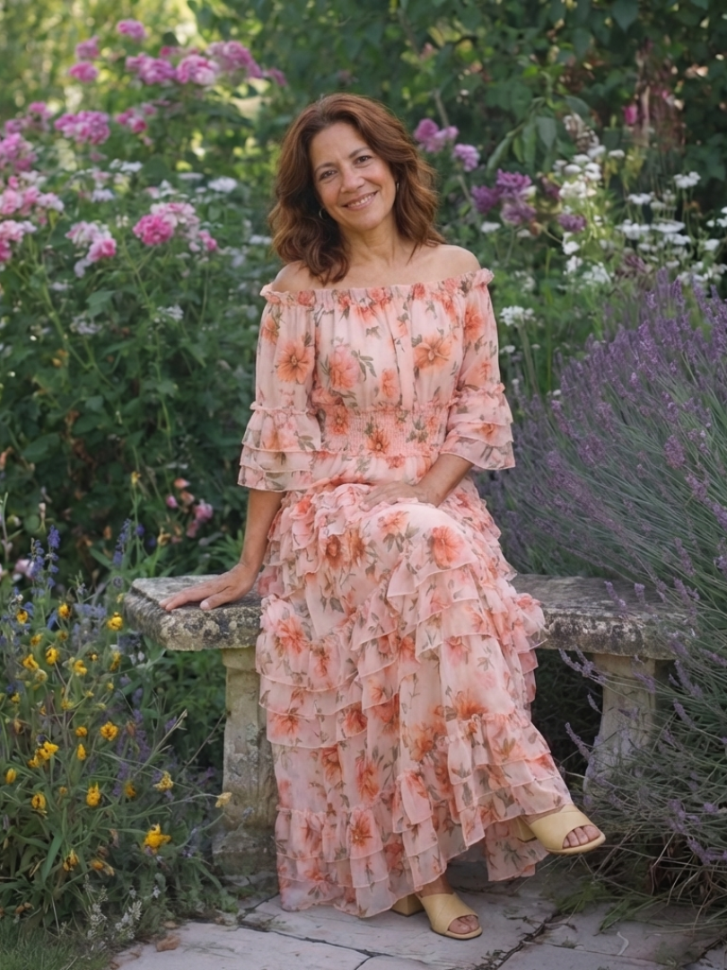 Rosalie | Robe Maxi Florale à Volants avec Décolleté