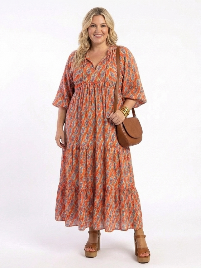 Chloé Midi Kleid mit Geometrischem Volant