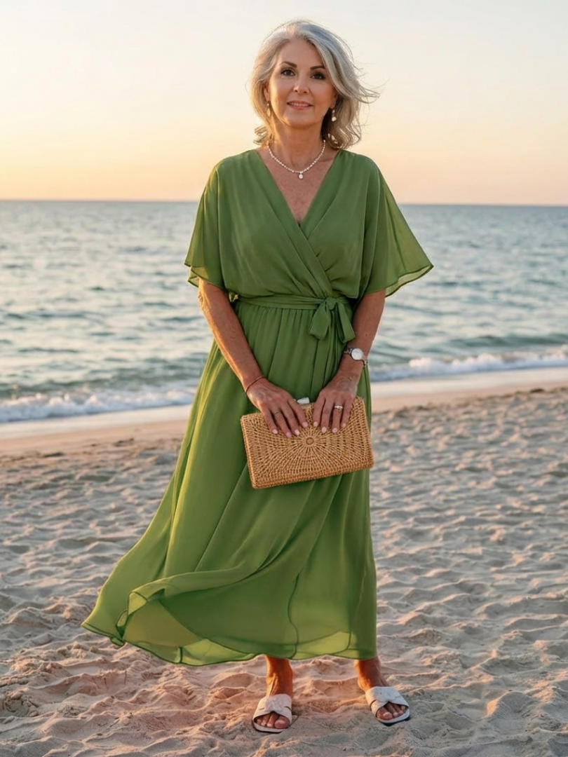 Elysia | Robe Midi Drapée à Encolure en V avec Ceinture Ajustable