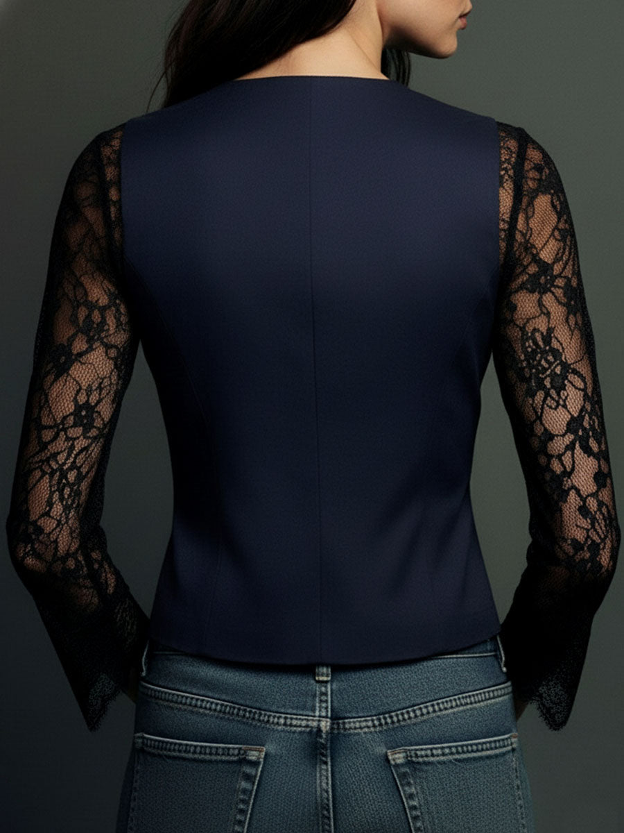 Noémie | Blazer noir avec manches semi-transparentes