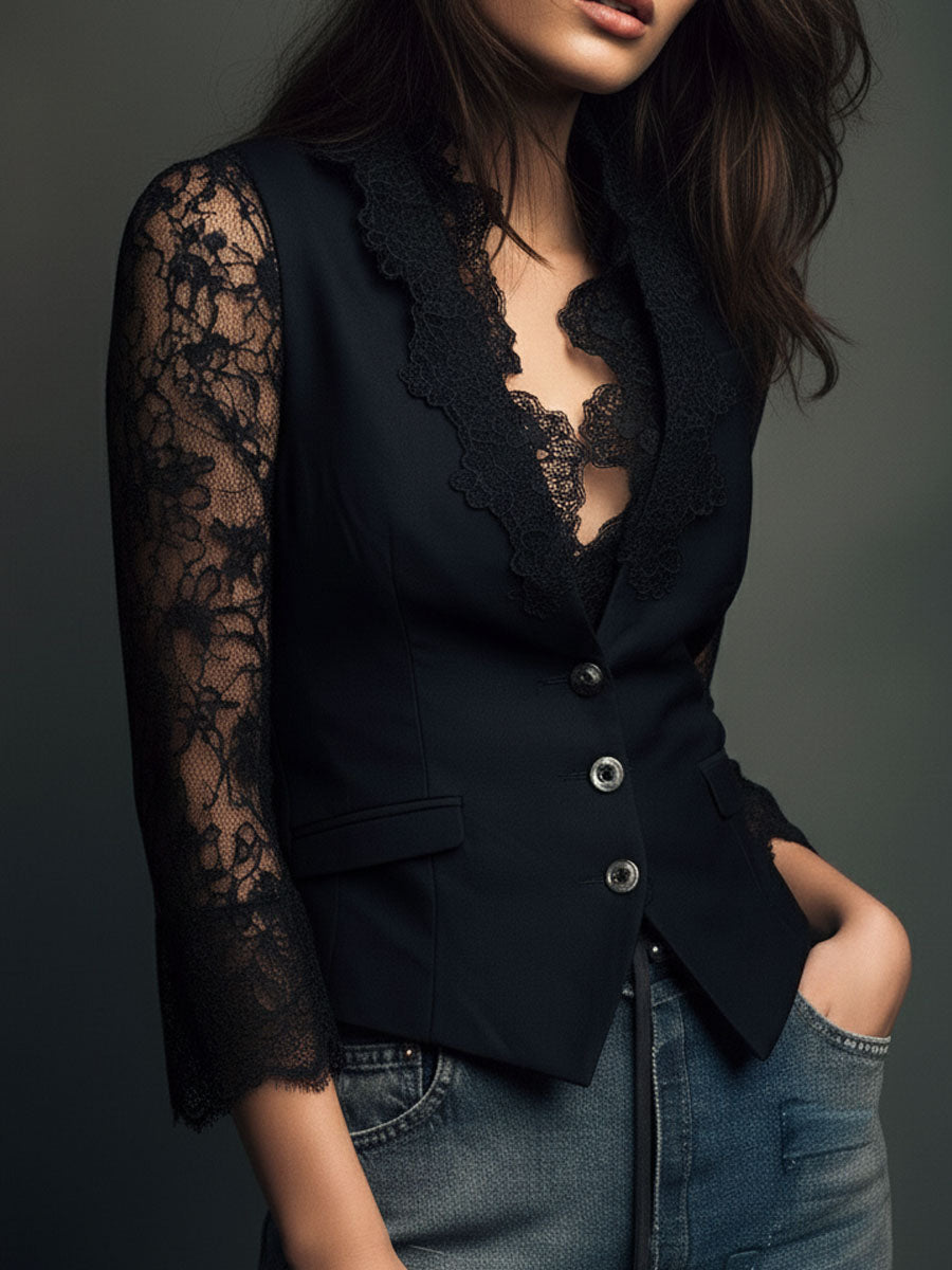 Noémie | Blazer noir avec manches semi-transparentes