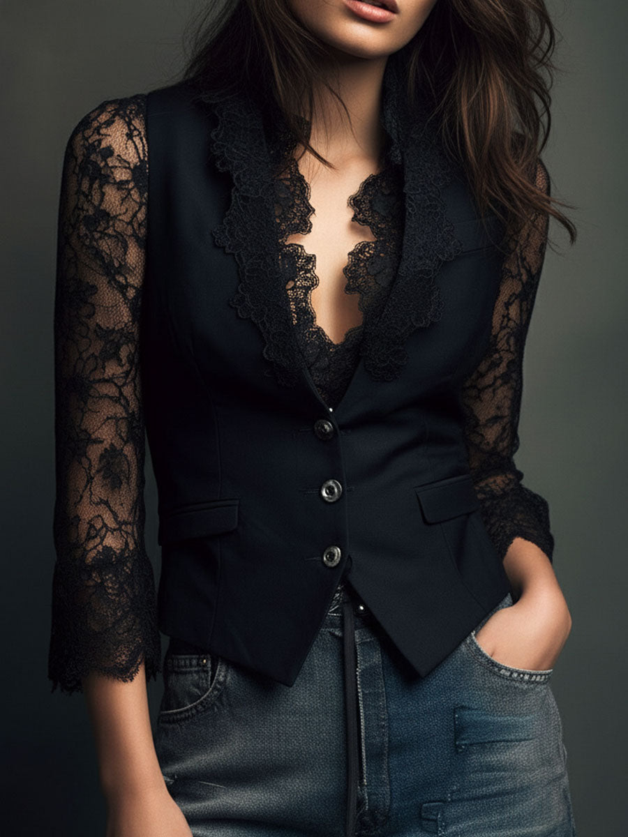 Noémie | Blazer noir avec manches semi-transparentes