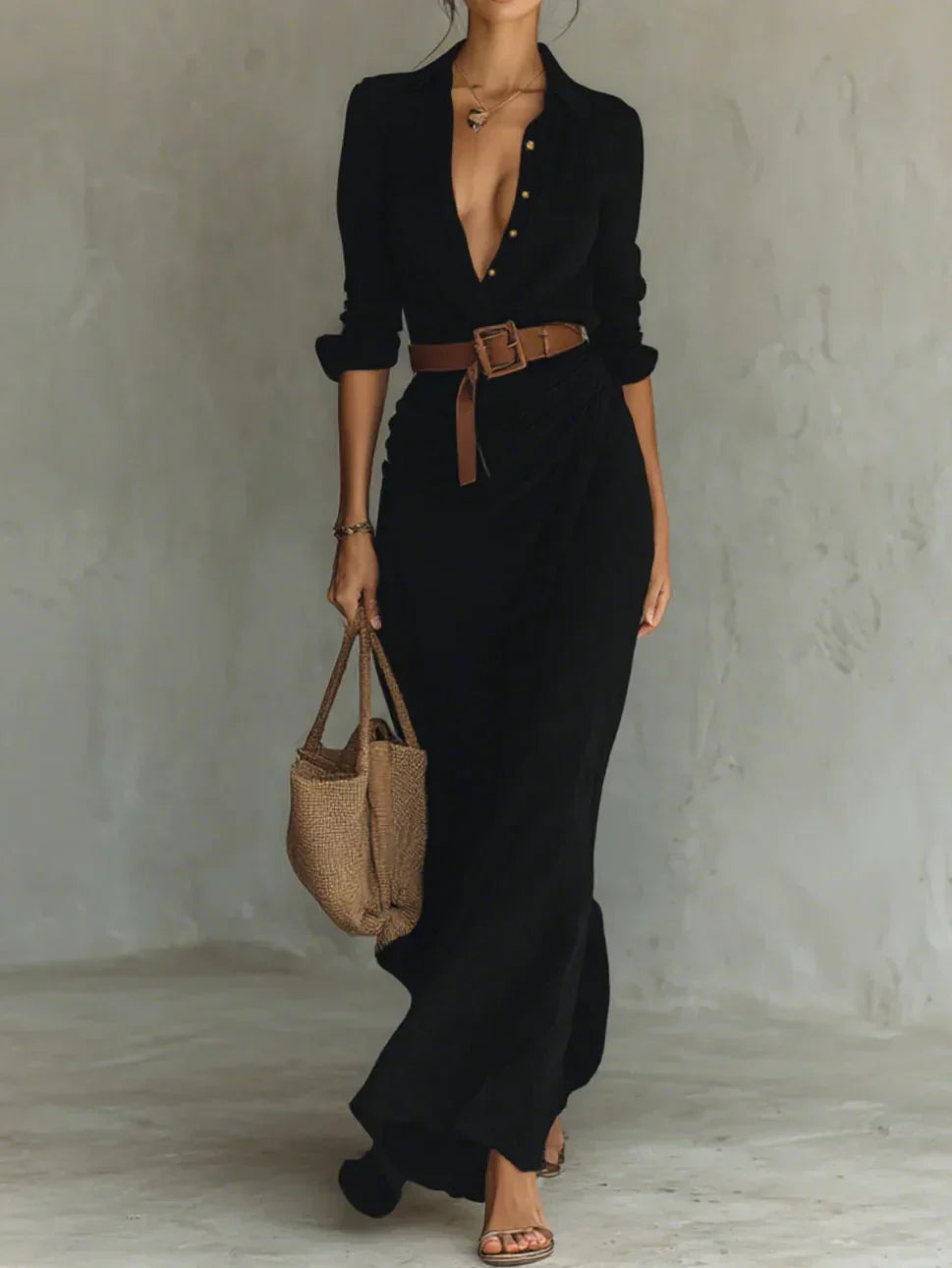 Camille™ | Maxi-Kleid mit Revers und Gürtel