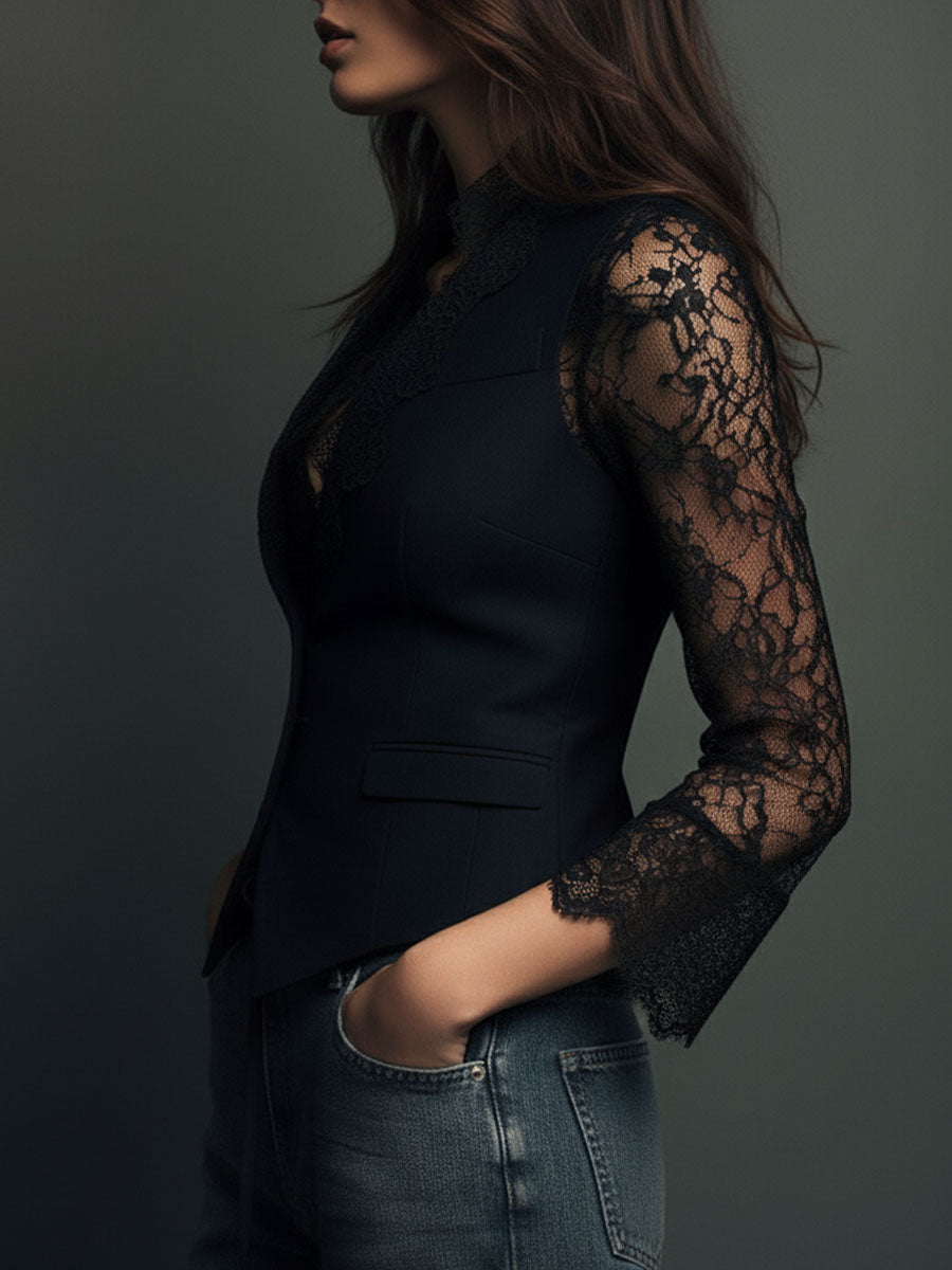 Noémie | Blazer noir avec manches semi-transparentes