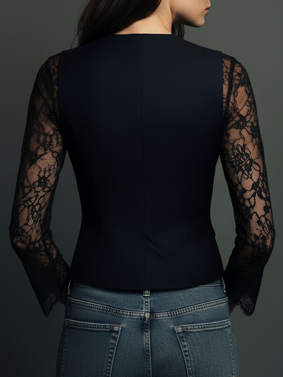 Noémie | Blazer noir avec manches semi-transparentes