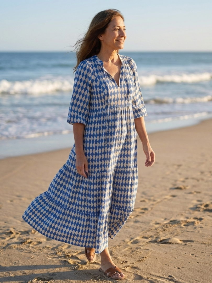 Elodie | Robe midi à motif diamant