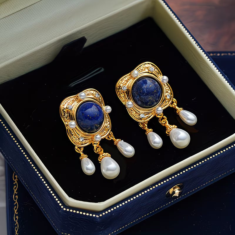 Boucles d'oreilles lustre à perles bleu roi