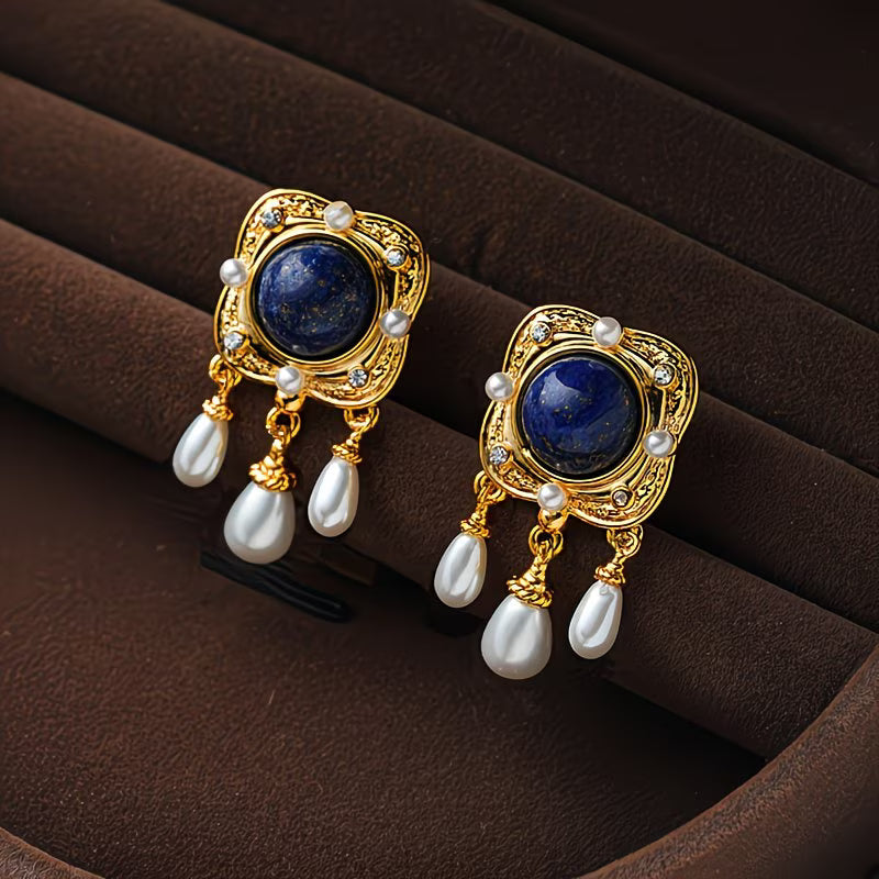 Boucles d'oreilles lustre à perles bleu roi