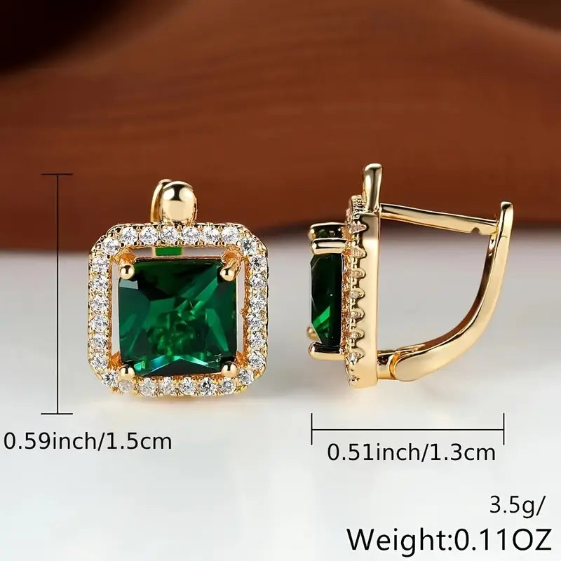 Boucles d'oreilles in zirconio vert carré con finitura dorata