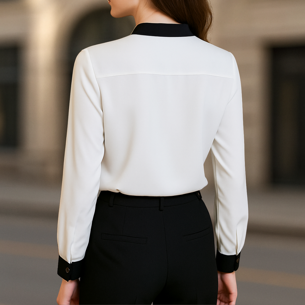 Blouse col V femme Alice Luxe finitions blanches et noires