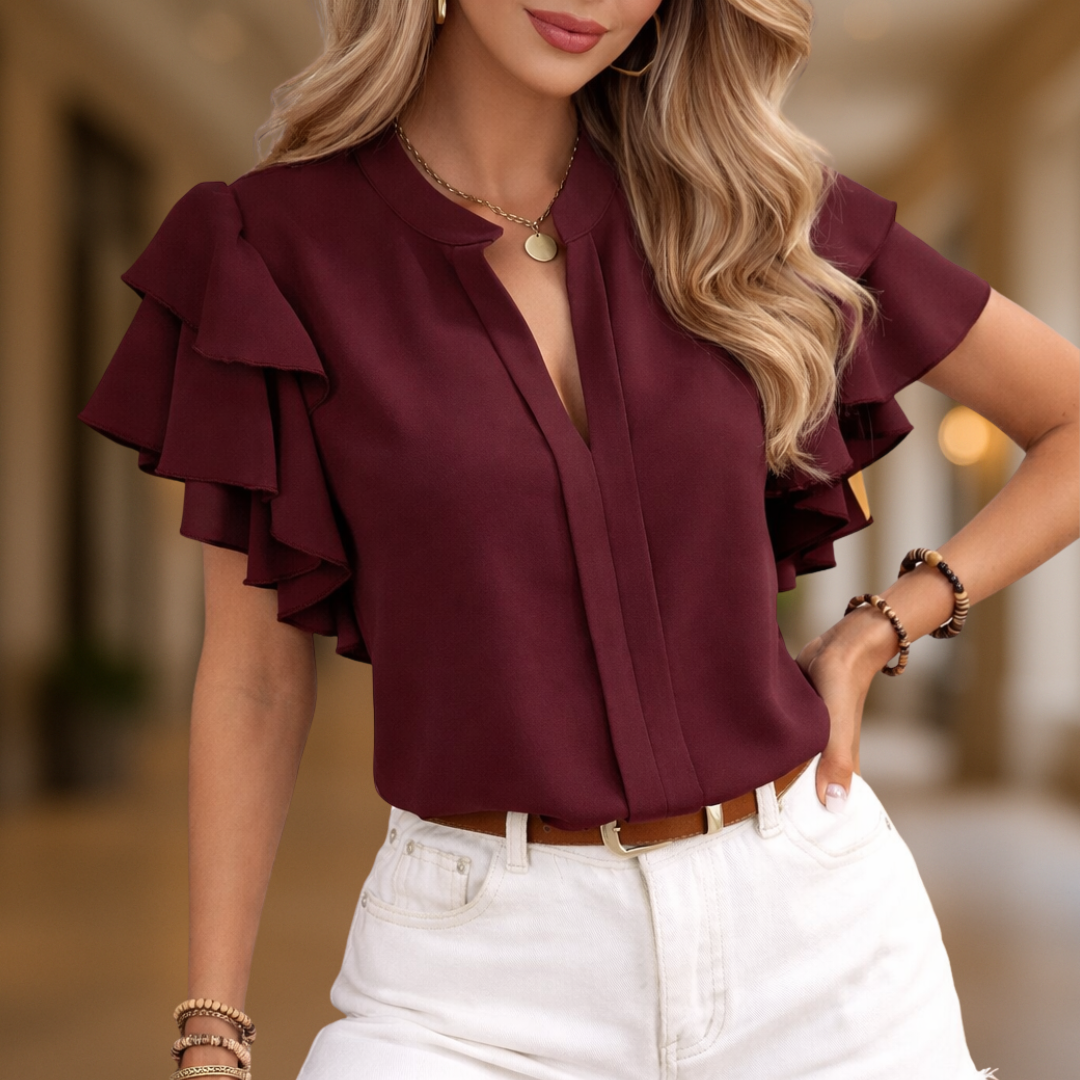 Diana Elegant Ruffled Sleeve V-Neck Women's Blouse