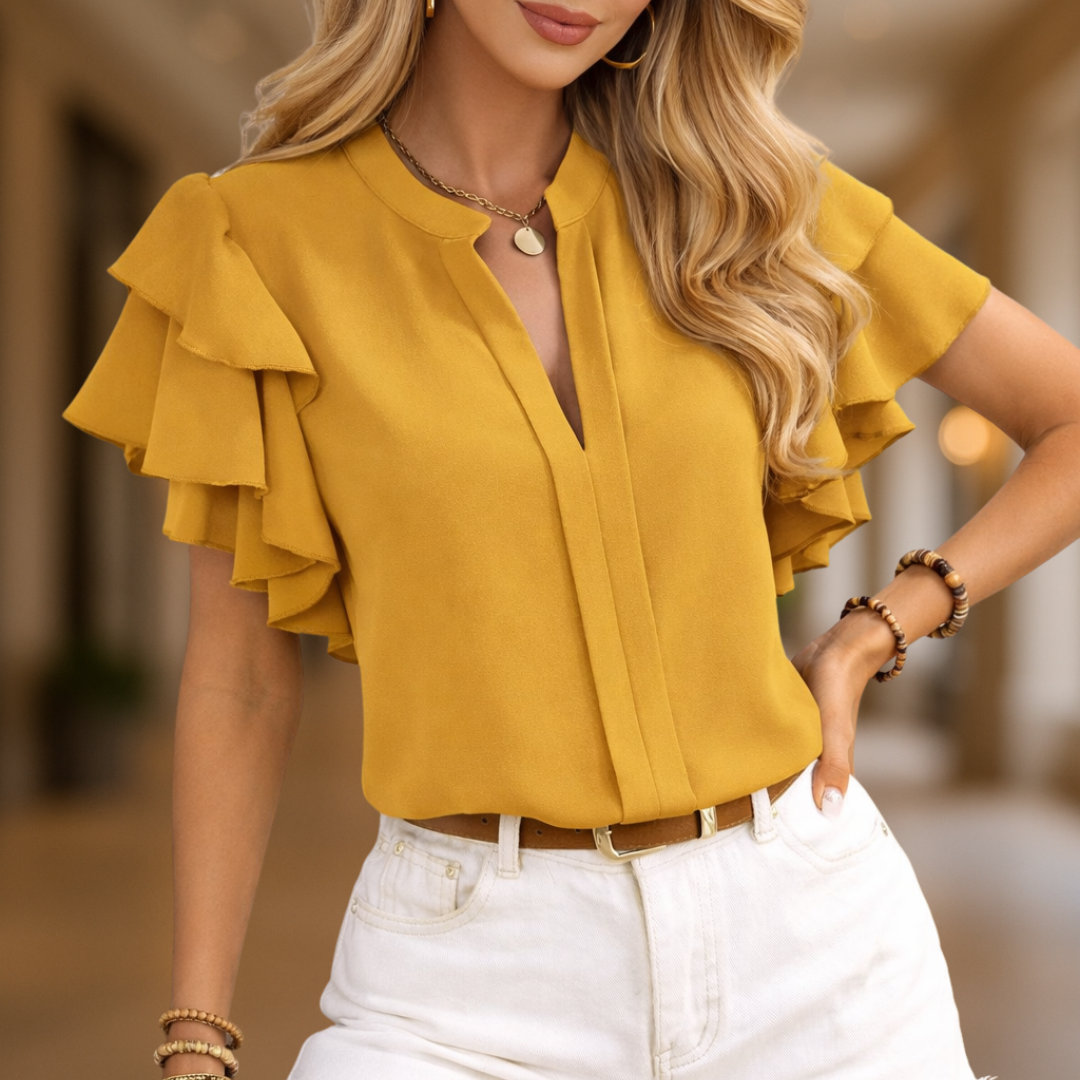 Diana Elegant Ruffled Sleeve V-Neck Women's Blouse