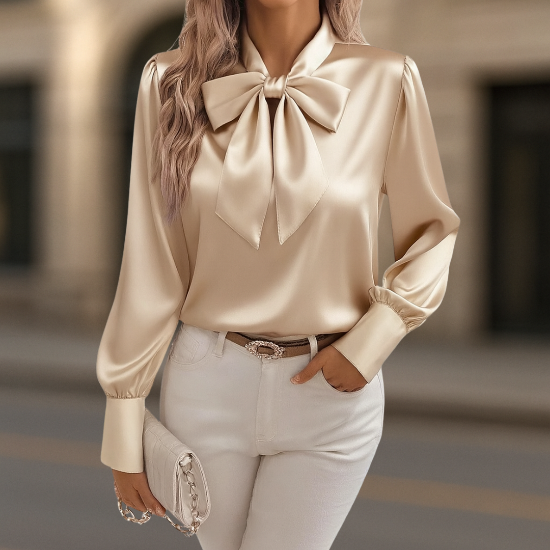 Aurora Luxe Satin Damenbluse mit seidigem Schleifen-Design