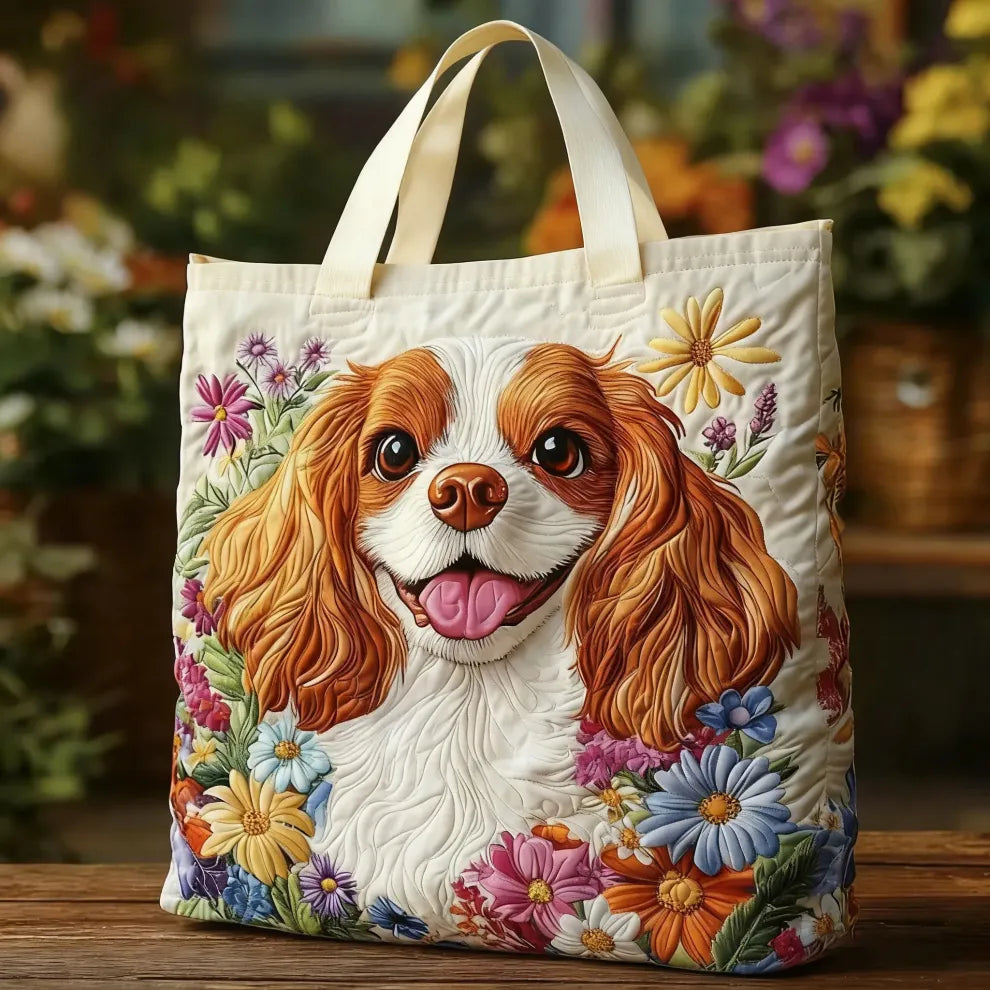 Chiot fleuri | Sac fourre-tout matelassé fabriqué à la main