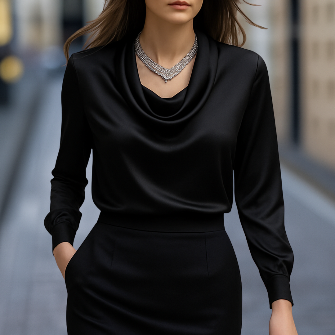 Athena Elegante Satinbluse für Damen mit Drapiertem Ausschnitt