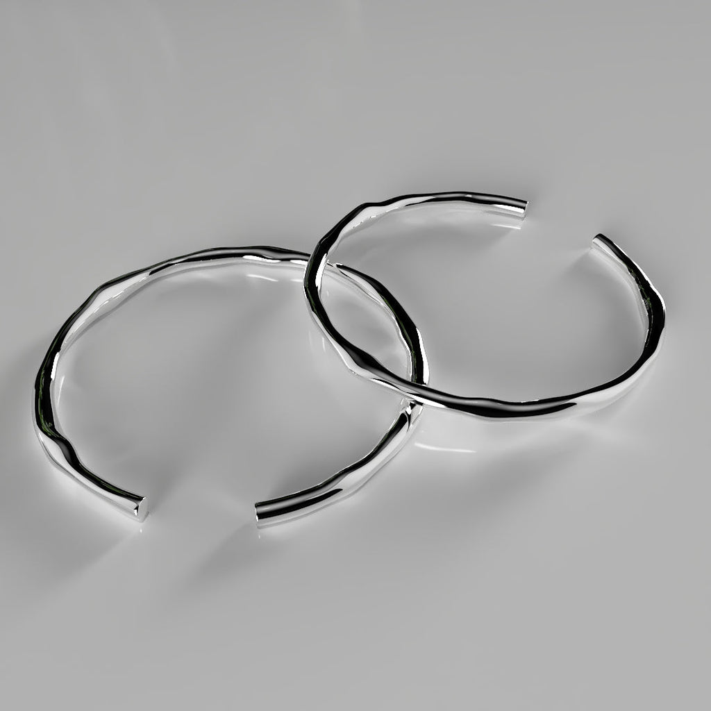 Bracelet manchette épais et réglable en argent 925 à la forme unique