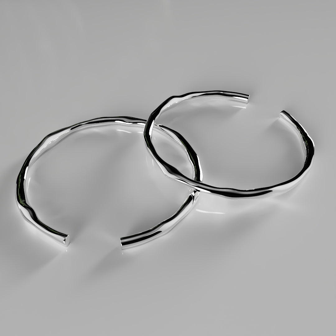 Bracelet manchette épais et réglable en argent 925 à la forme unique