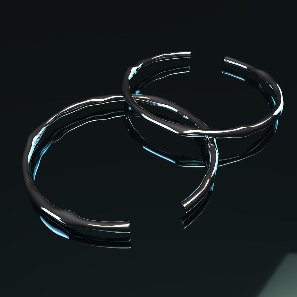Bracelet manchette épais et réglable en argent 925 à la forme unique