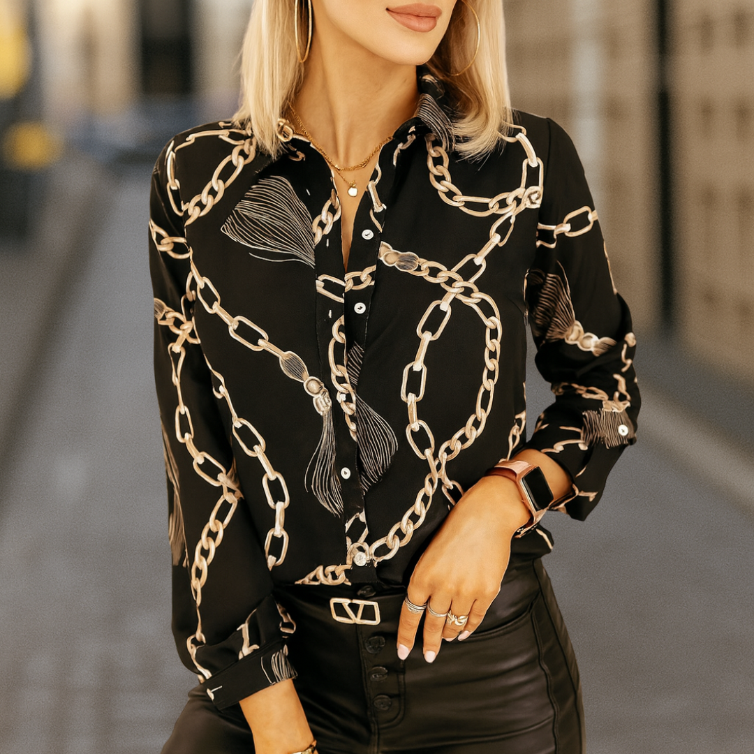 Gabriella Elegante Couture Damenbluse mit Ketten-Link Design