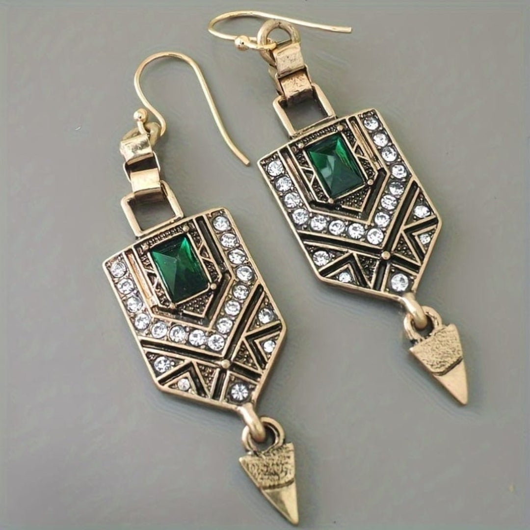 Boucles d'oreilles vintage en or avec zirconias verts