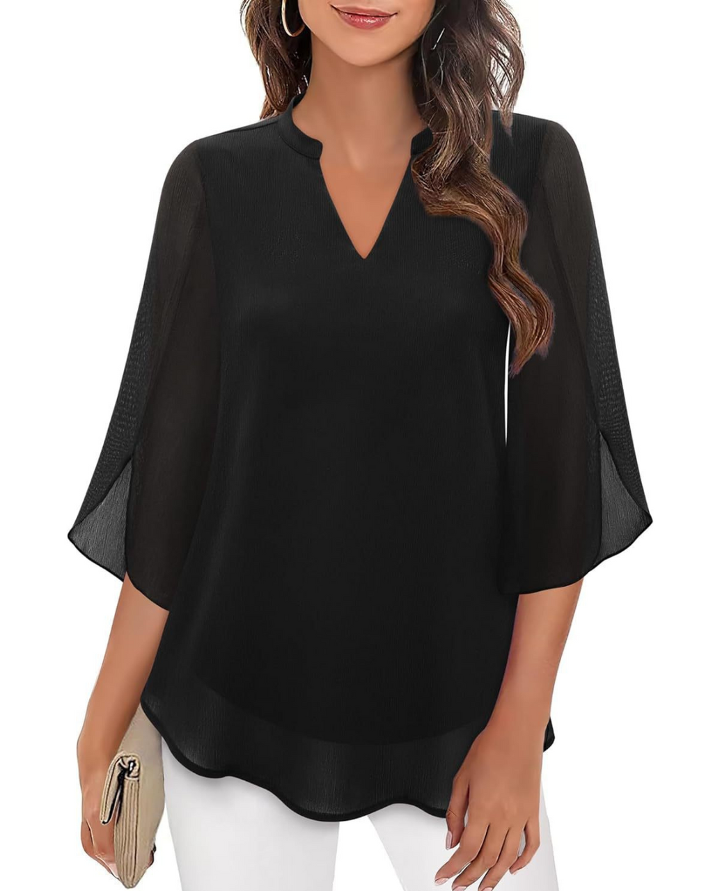 Camila Elegante Damenbluse aus fließendem Chiffon mit V-Ausschnitt