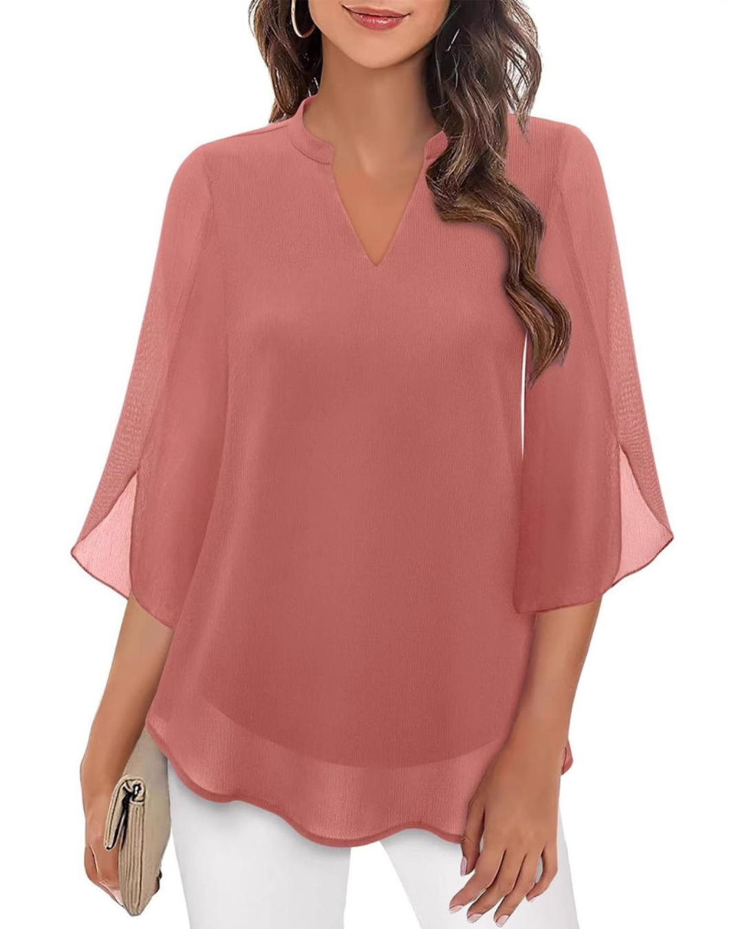 Camila Elegante Damenbluse aus fließendem Chiffon mit V-Ausschnitt