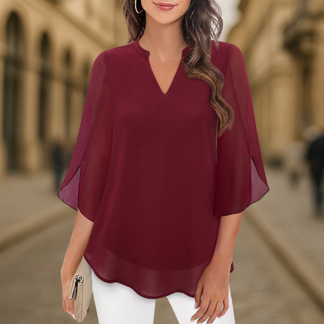 Camila Chemisier femme élégant en mousseline fluide avec col en V